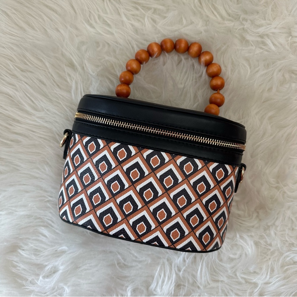 Like New a new day Patterned Vanity Bag with Beaded Handle